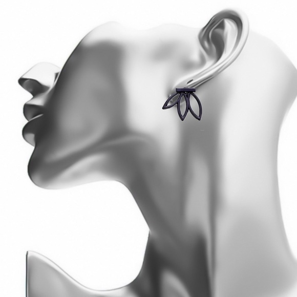 Black Bar & Lotus Jacket Stud Earrings - Picture 7 of 7